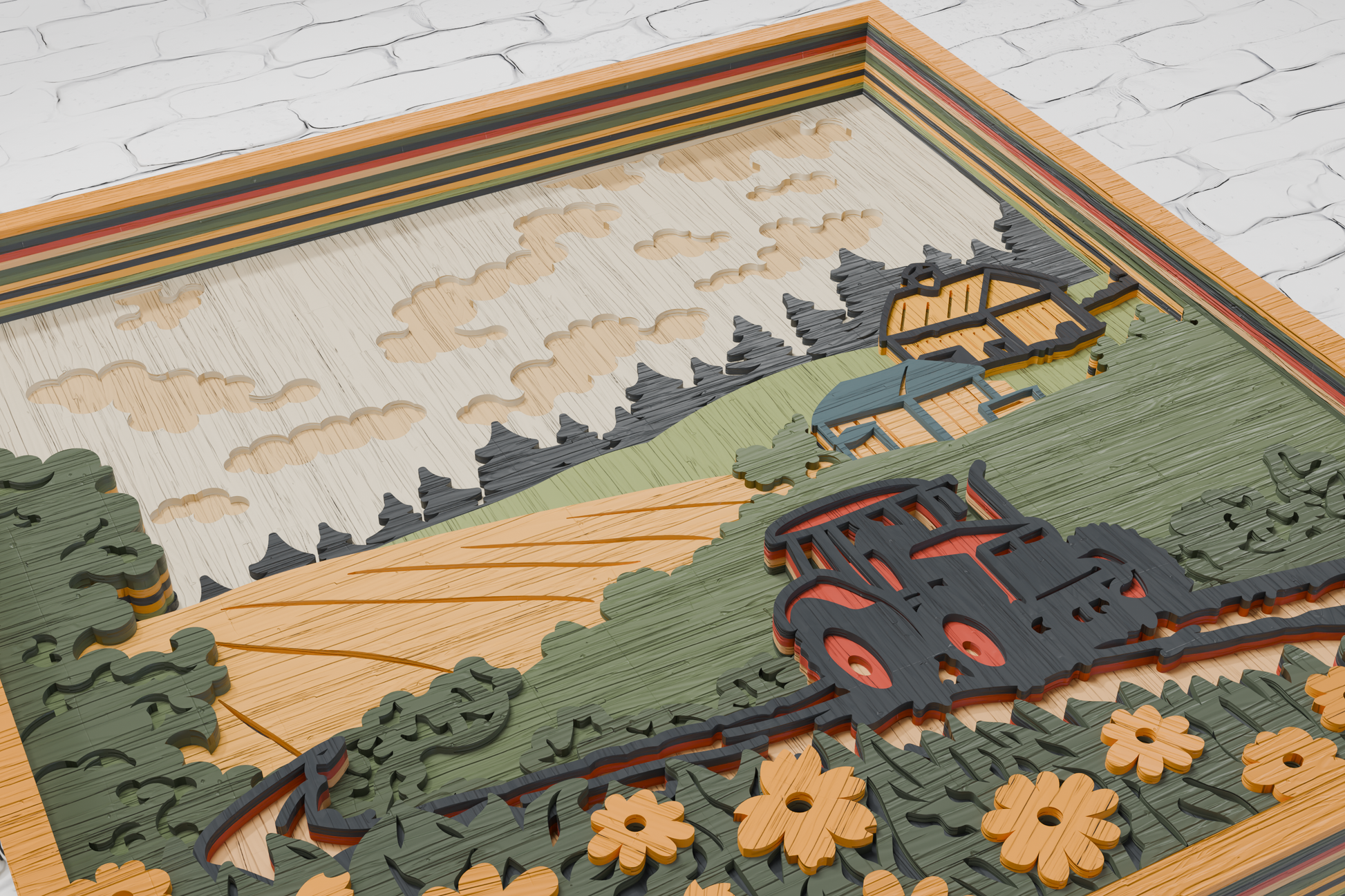 Detailed Layered Farm Tractor SVG for shadow box projects