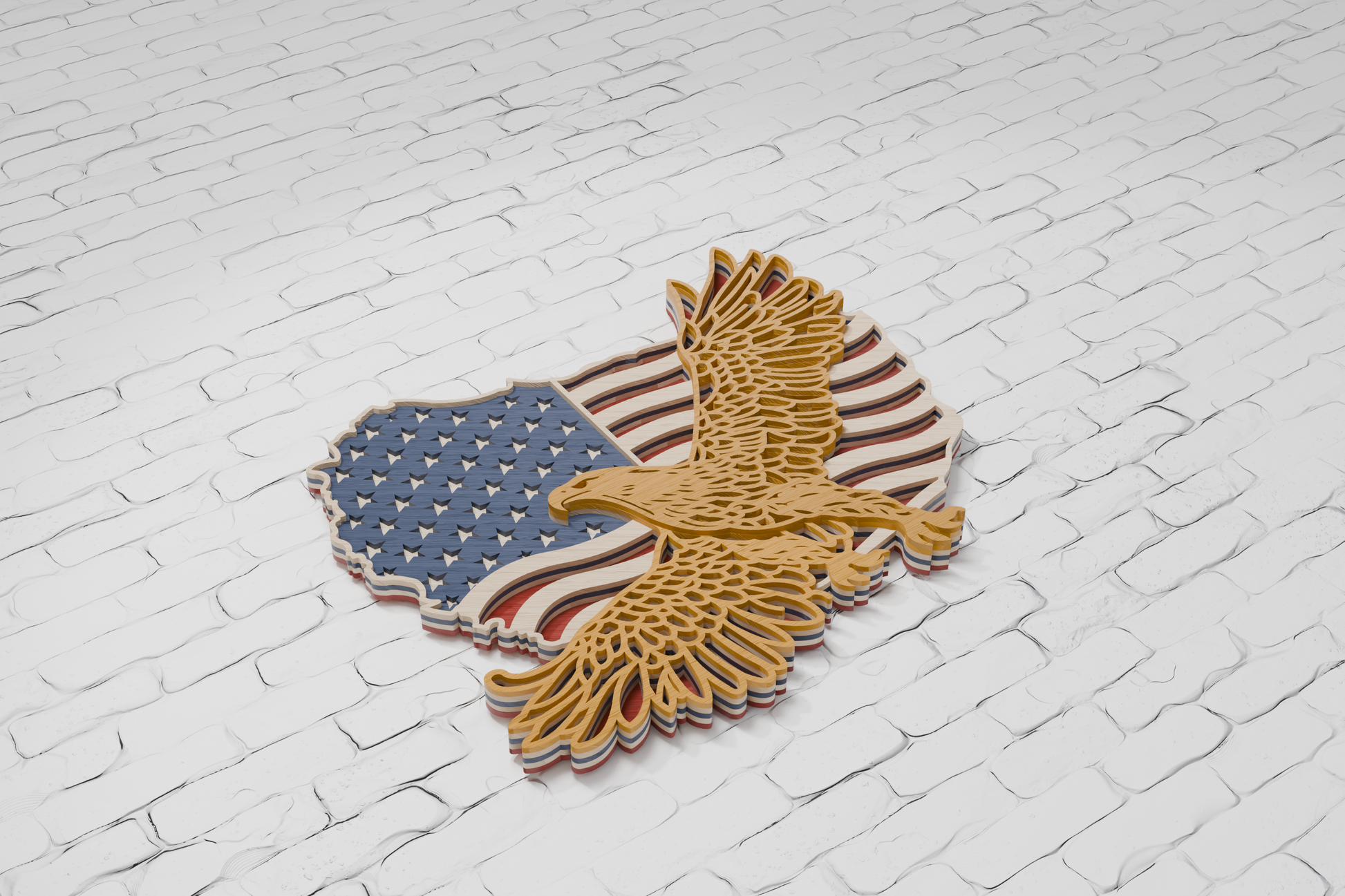 Detailed layered eagle on American flag SVG for cutting machines