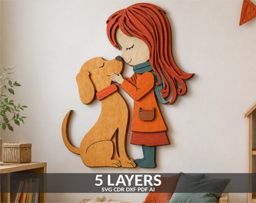 Dog and Girl SVG layered shadow box for Glowforge

