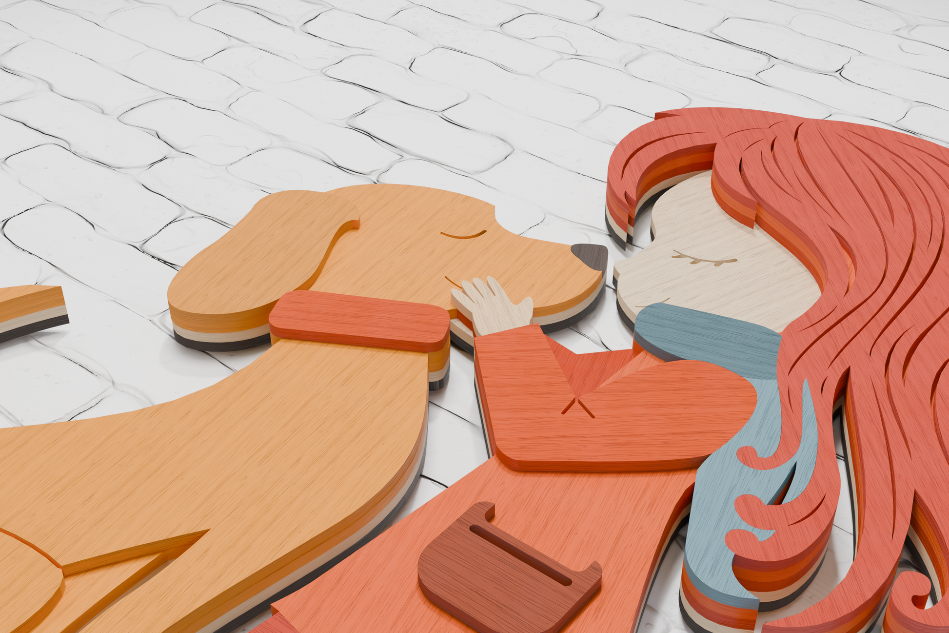 Dog and girl paper craft template SVG AI PDF

