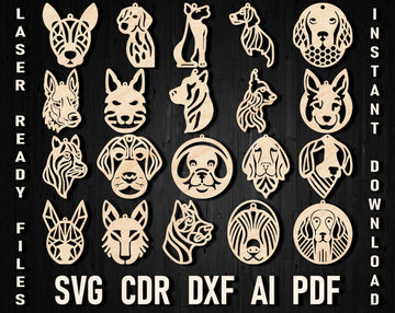 Dog Earrings SVG Bundle - Laser Cut Dogs Designs for Cricut & Glowforge (Wood/Leather Templates)