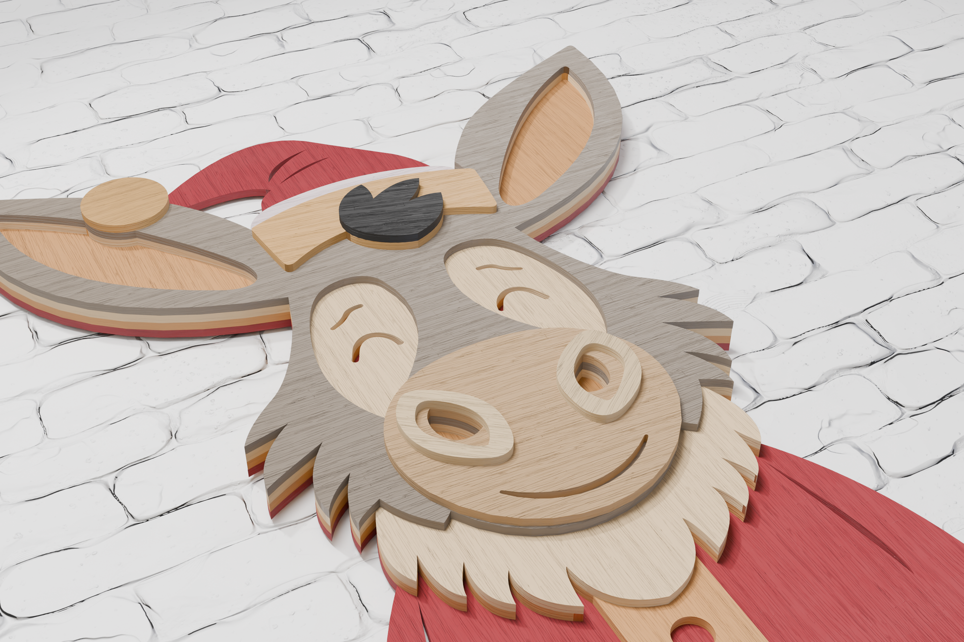 Donkey Christmas Santa plywood laser cut