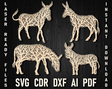 Farmhouse Donkey Tree Panel - Rustic Wall Art DXF/SVG | Digital File for Laser Cutting | Country Home Decor