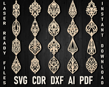 Laser Cut Edwardian Earrings SVG Set | Glowforge & Xtool Jewelry Templates | Elegant PDF, DXF, CDR Files