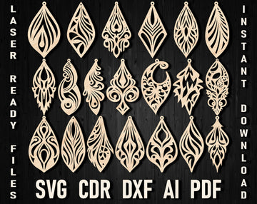 Long Earring Templates Style Laser Cutting and Glowforge Pattern Bundle Files