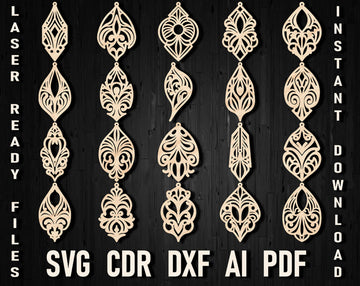 Edwardian Laser Cut Earrings SVG Bundle | GlowForge & Laser Projects | Basic Wooden Shapes Designs (SVG, DXF, PDF)