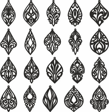 Glowforge Earrings SVG Files | Edwardian Wood & Leather Laser Cut Designs | Cricut PDF, DXF Templates