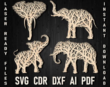 Svg Elephant Glowforge and Laser Cut Tree Wall Decor Panel