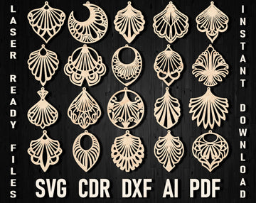 Fan Earrings SVG Bundle: Laser Cut Geometric Designs for Glowforge, Cricut & Silhouette (DXF Wood/Leather Templates)