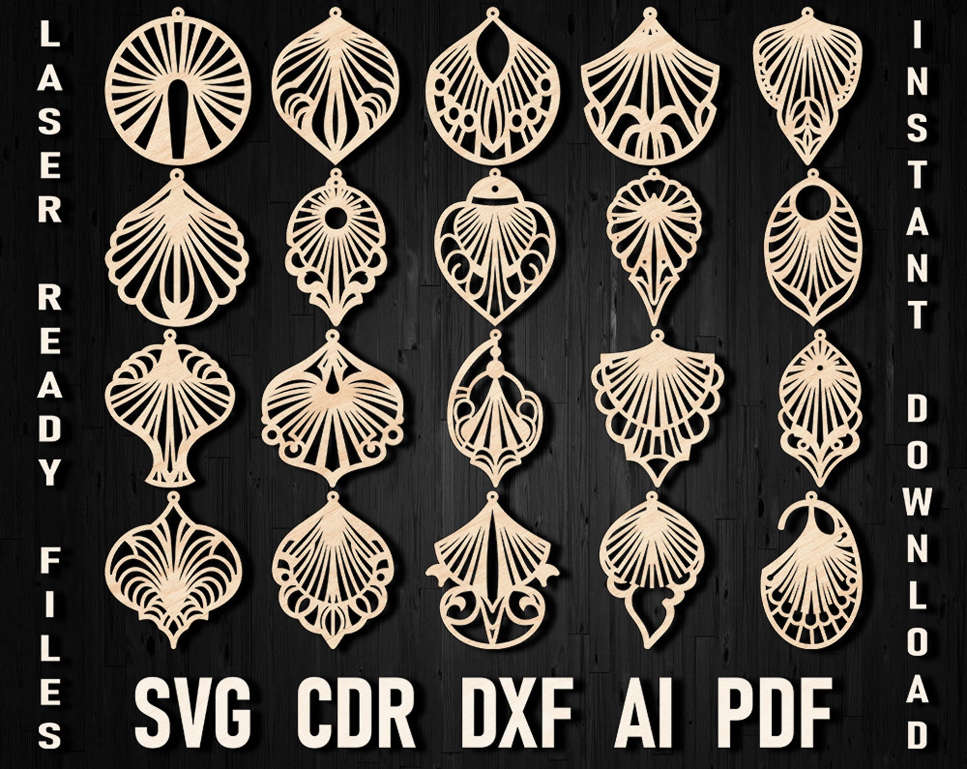 Fan vector laser cut earrings dxf