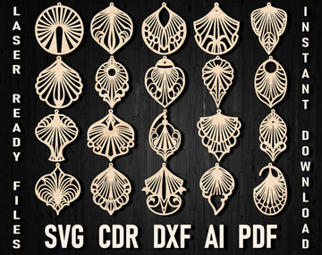 Fan Shaped Earrings SVG: Laser Cut Digital Files for Wood, Acrylic | Geometric Designs – 20 Templates Xtool/Glowforge Compatible