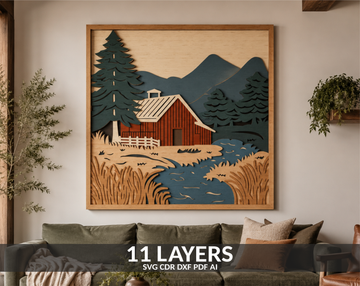 Farm Barn River Scene SVG layered shadow box for Glowforge

