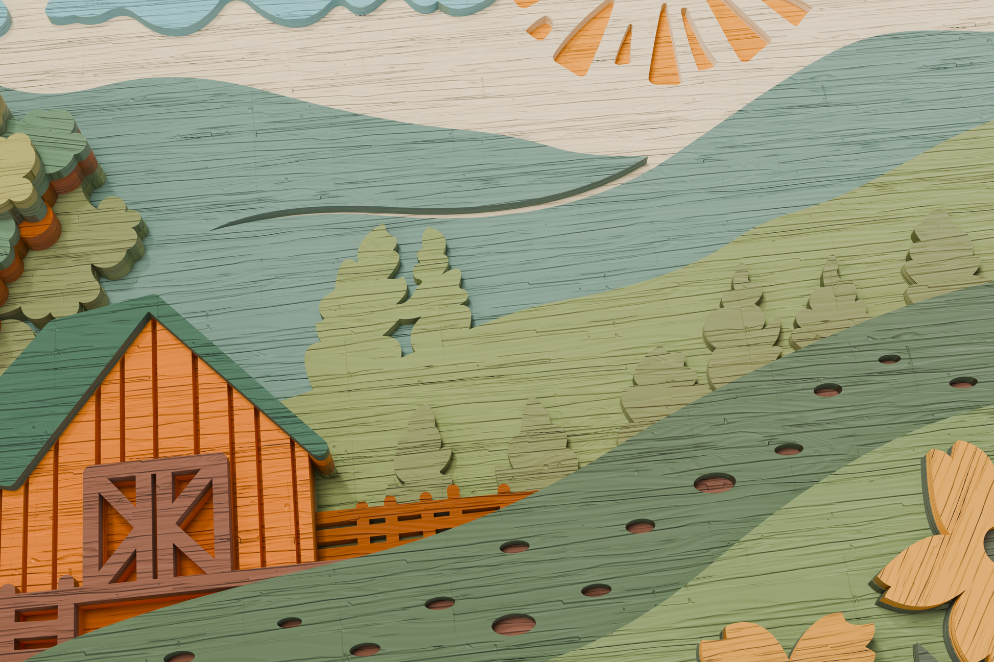 Farm barn scene Glowforge ready vector file

