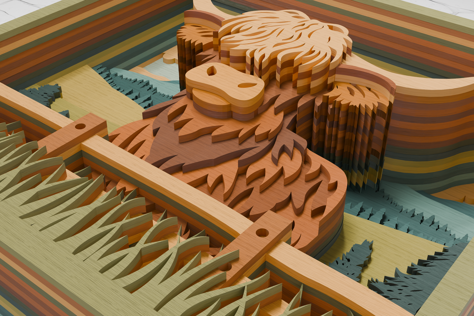 Farmhouse-Decor-Highland-Cow-3D-Wood-Design