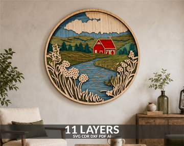 Farmhouse-River-Scene-3D-Layered-SVG-Laser-Cut