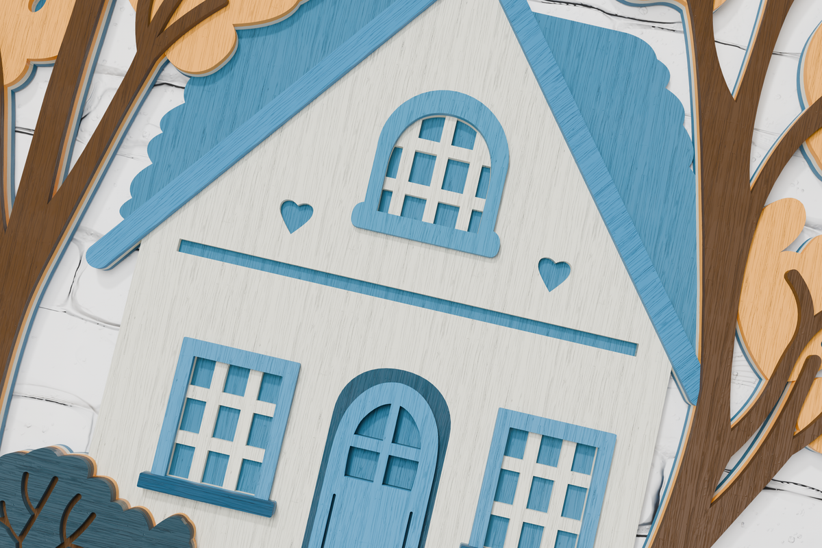 Farmhouse 3D layered paper wood SVG design