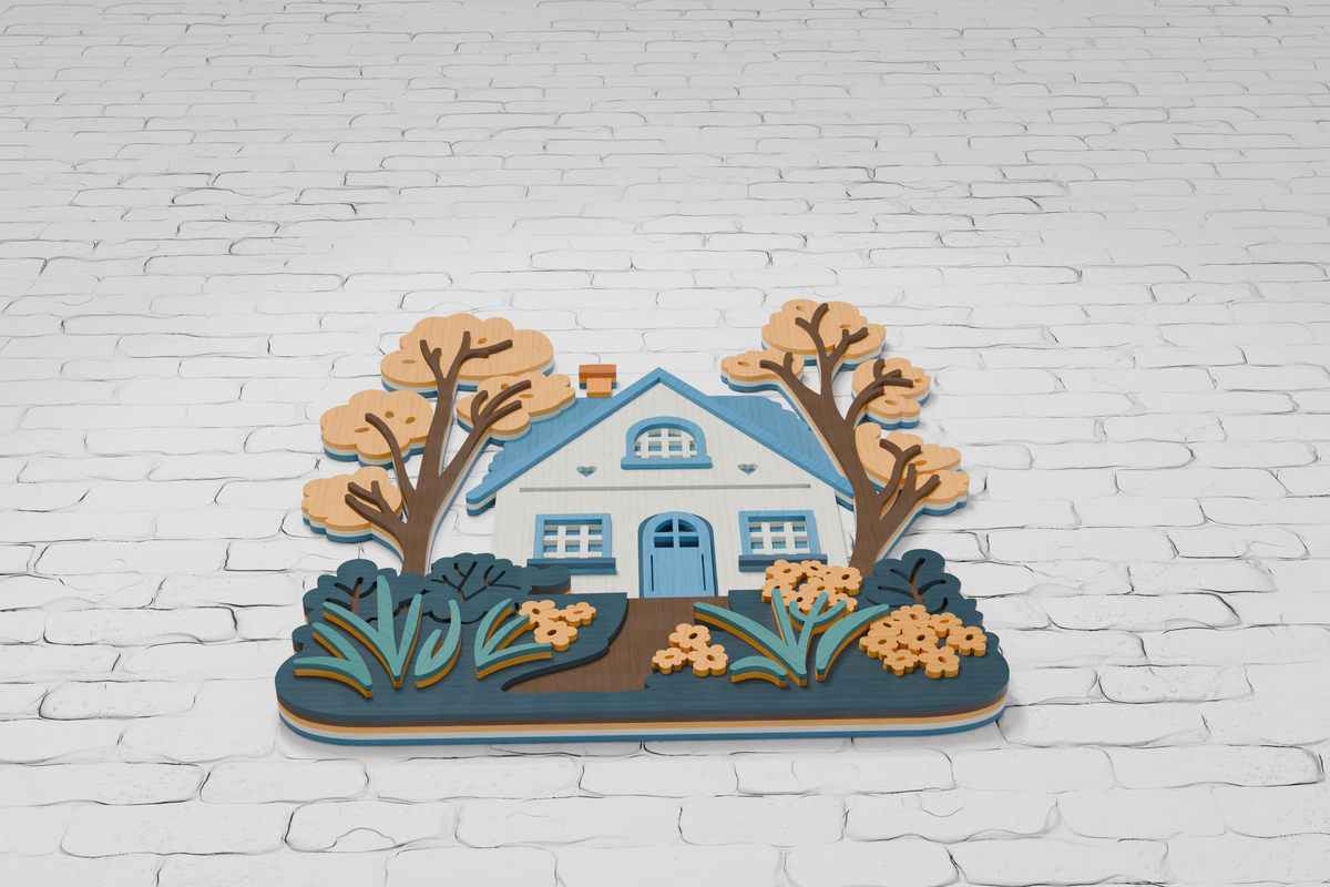 Farmhouse shadow box multilayer design SVG