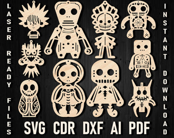 Spooky Christmas Laser Cut Bundle - Halloween SVG/DXF Files for Glowforge & Lightburn (Fear Skeleton Decor)