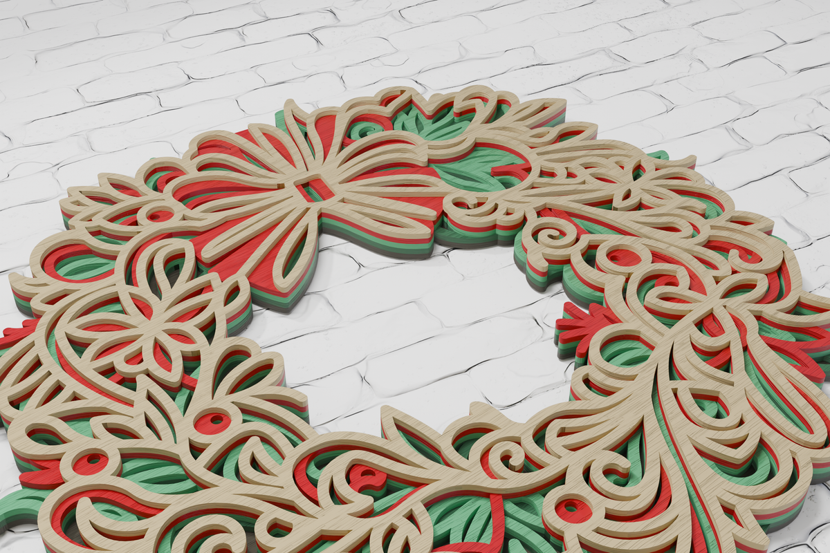 Festive multilayer Christmas Wreath cut file