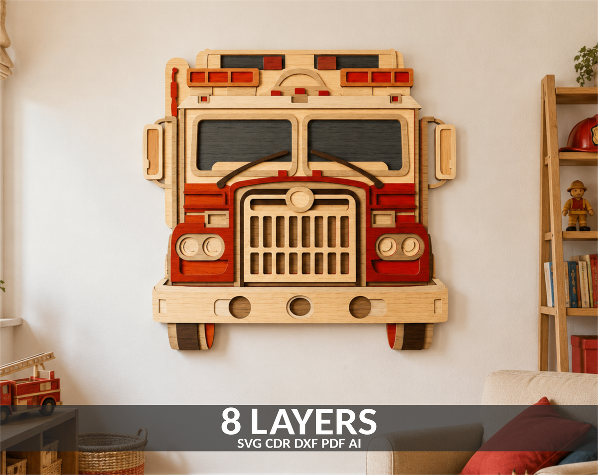Fire Engine Truck Multilayer SVG for Cricut and Glowforge