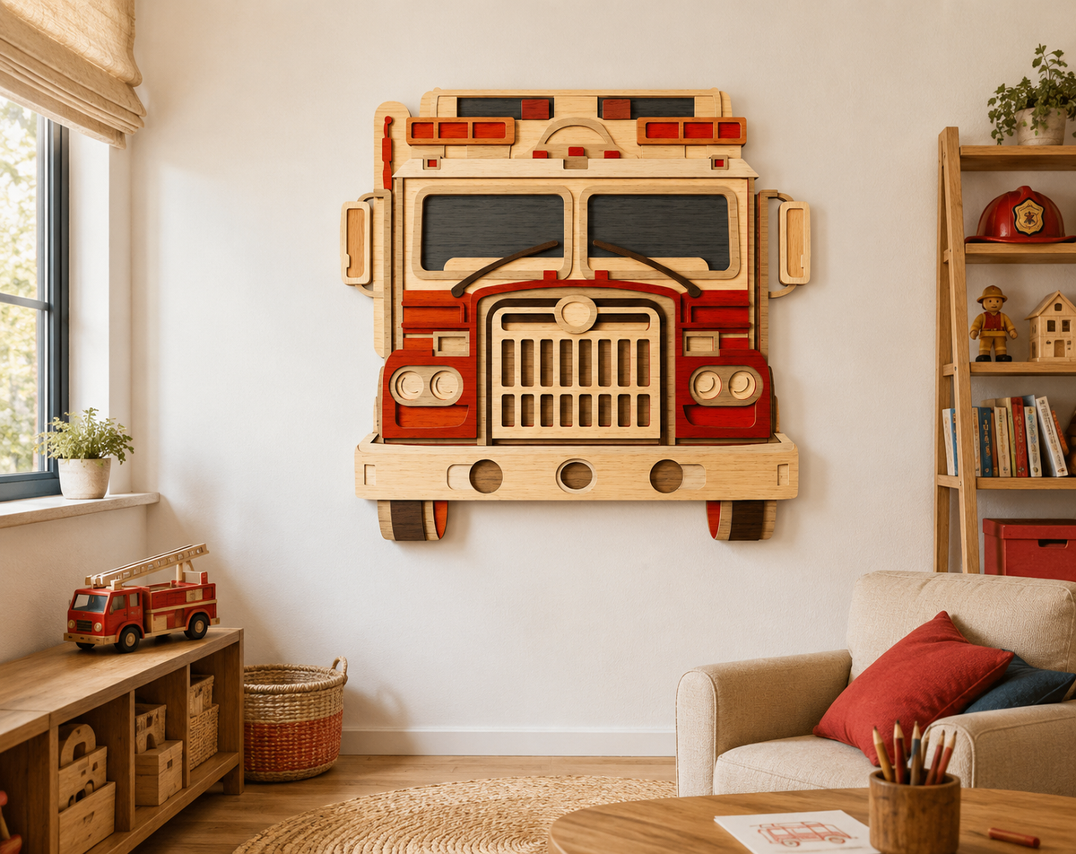 Fire Engine Truck Shadow Box SVG Design