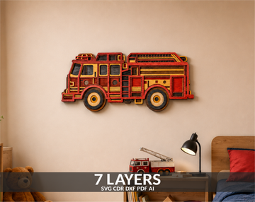 Fire Truck Multilayer SVG File for Cricut and Glowforge