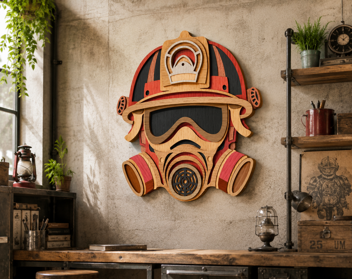 Firefighter Gas Mask Helmet layered SVG DXF Glowforge