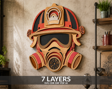 Firefighter Gas Mask Helmet multilayer SVG laser cut file