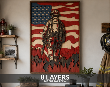 Firefighter USA Flag SVG layered shadow box for Glowforge

