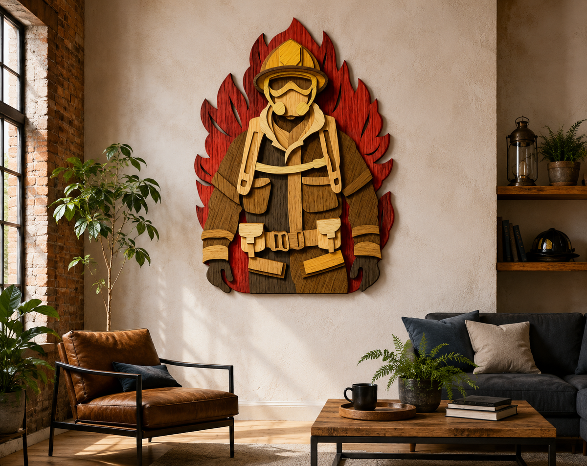 Firefighter layered SVG DXF Glowforge