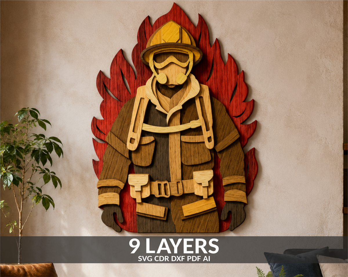 Firefighter multilayer SVG laser cut file