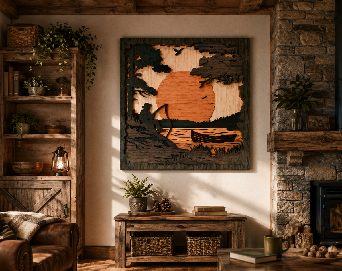 Fisherman Shadow Box SVG Design Download