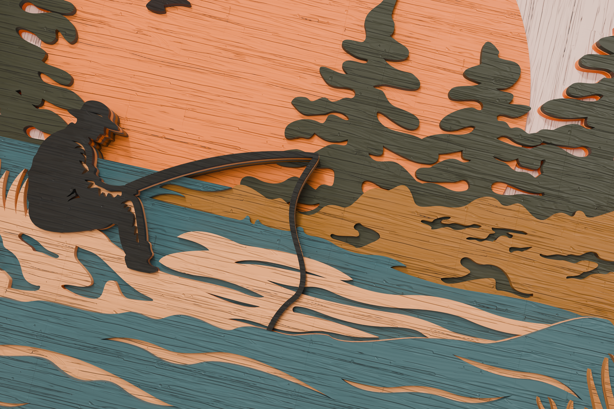 Fisherman laser cut SVG for Glowforge xTool
