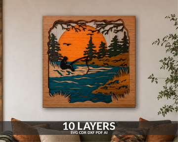 Fisherman multilayer layered SVG laser cut file