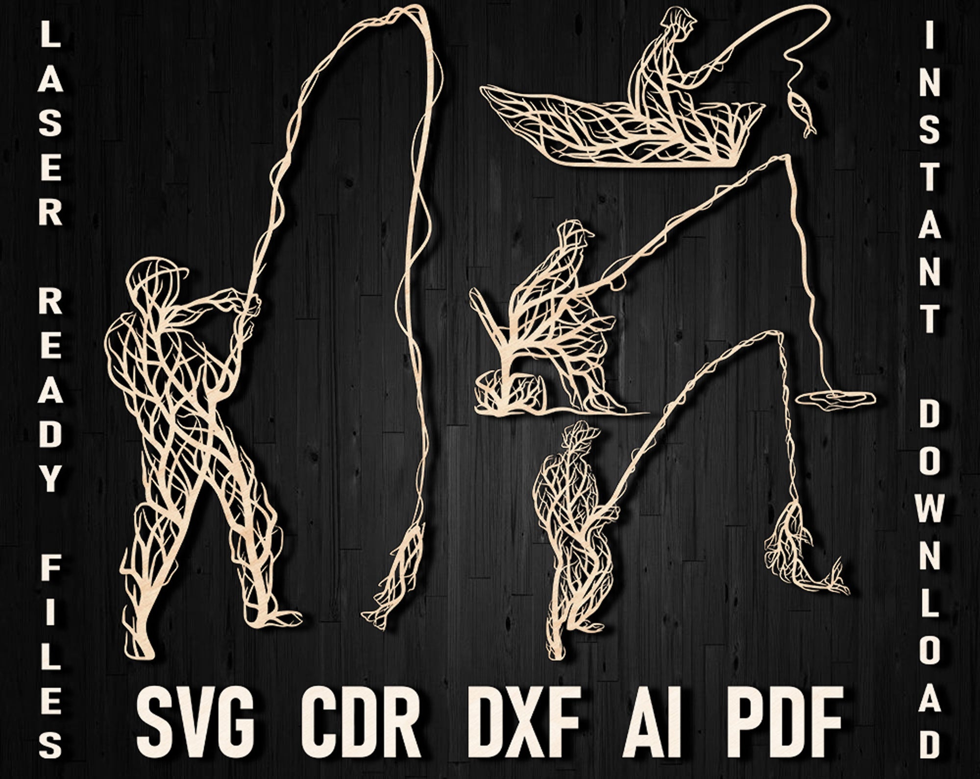 Fisherman tree svg style wall decoration panel