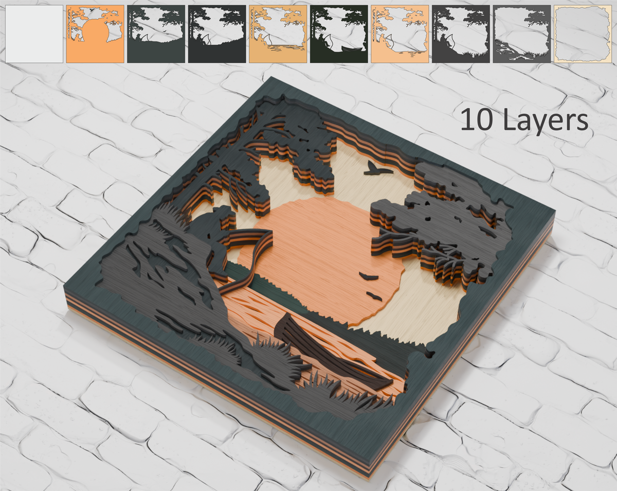Fishing Scene Layered Laser Cut File SVG DXF PDF