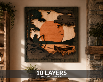 Fishing Scene Multilayer SVG File for Cricut and Glowforge