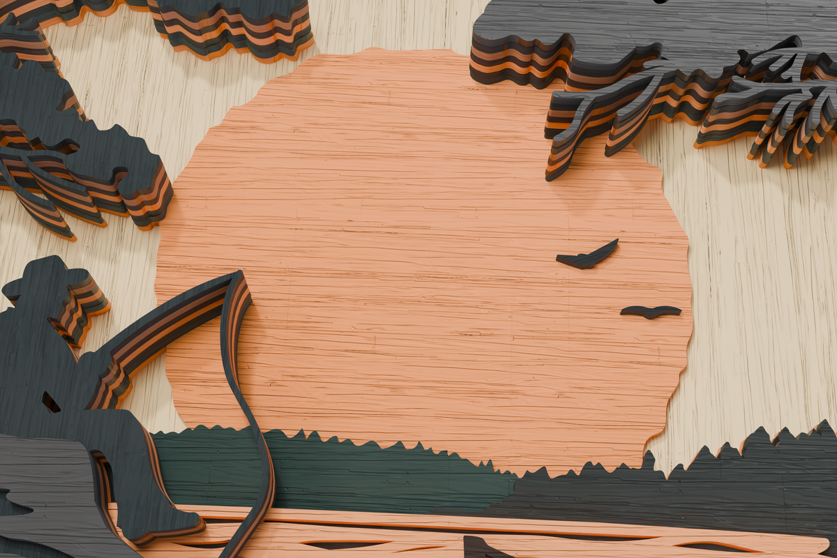 Fishing Scene Shadow Box Laser Cut Template