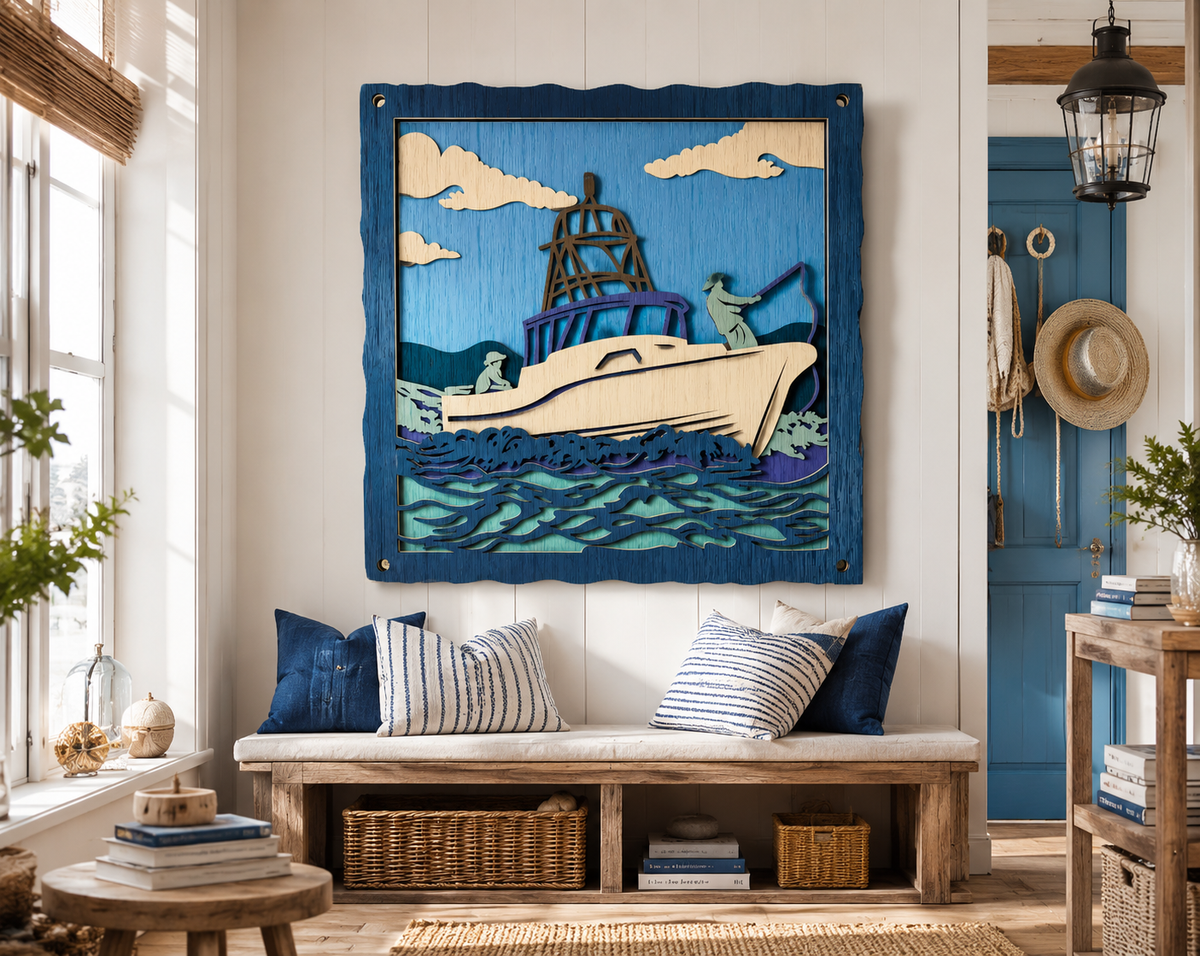 Fishing boat SVG bundle with DXF PDF CDR AI formats

