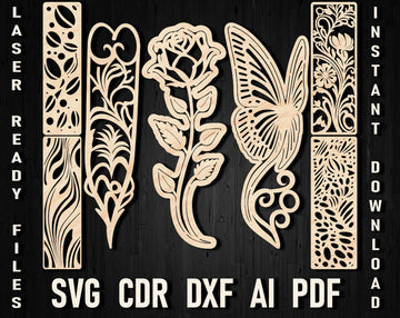 Butterfly & Rose Bookmark SVG Bundle: Laser Cut Files for Glowforge & Cricut – Floral & Wooden Designs