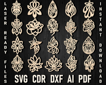 Elegant Floral Laser Cut Earrings Bundle - Orchid, Rose & Lotus SVG Files for Glowforge & Xtool Crafts