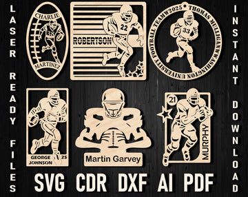 Football Laser Cut SVG Files - Christmas Monogram Ornaments & DIY Sport Decor (Glowforge, Xtool, DXF/PDF)