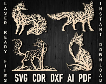 Svg Tree Fox Wall Panno Decoration File For CNC Machines