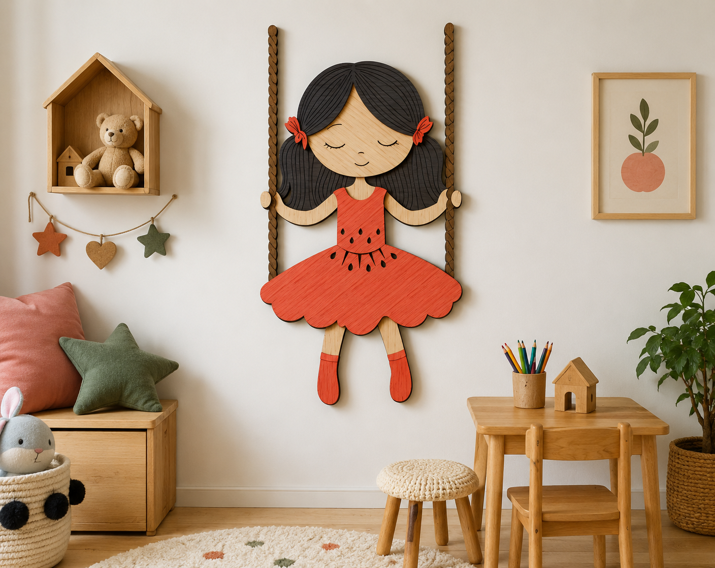 Girl Swing 3D Wall Decor Digital
