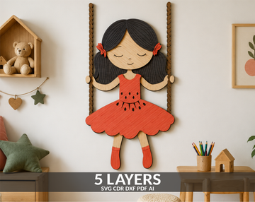 Girl on a Swing Layered SVG File
