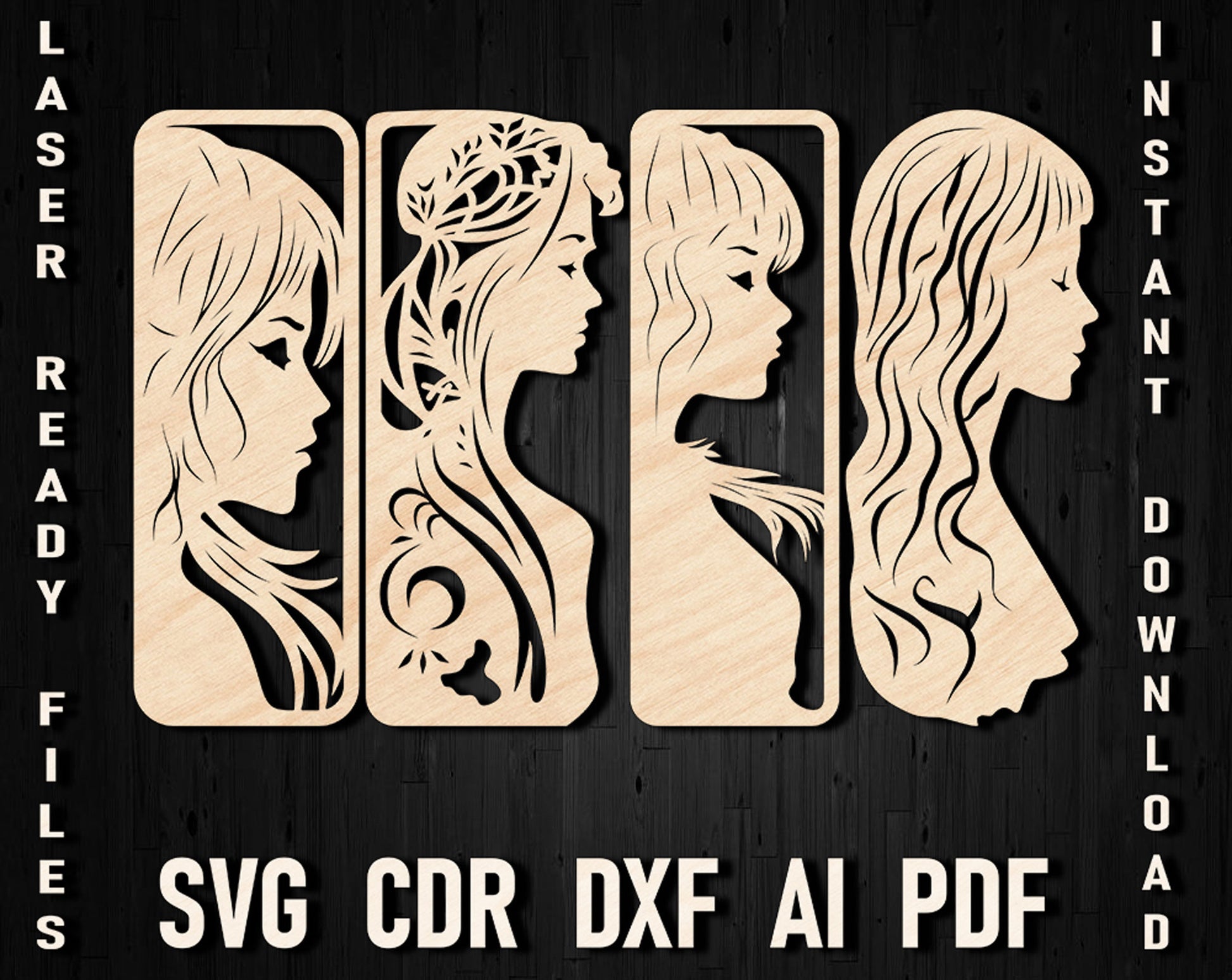 Girls bookmark laser svg files