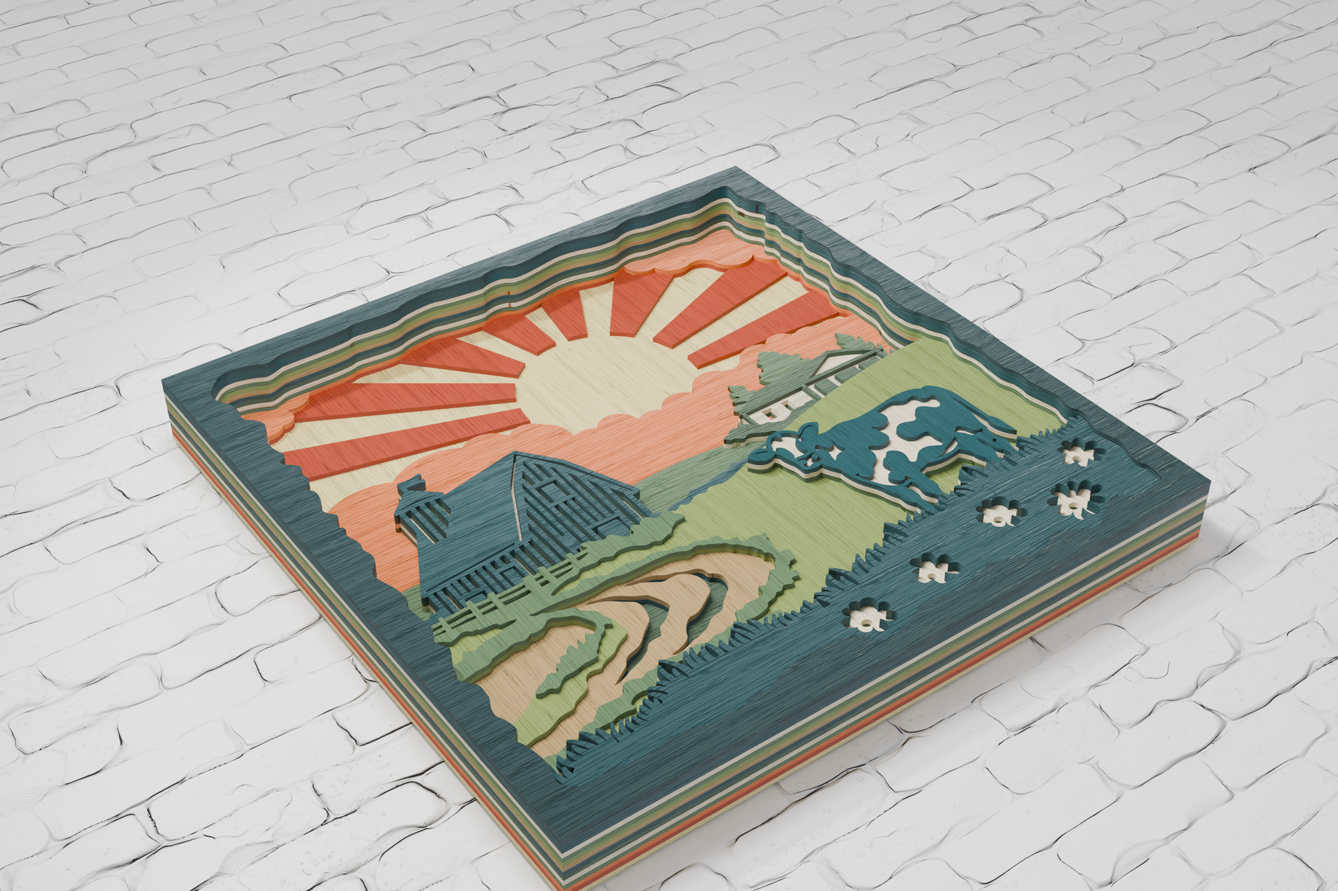 Glowforge-Ready-Multilayer-Cow-on-Farm-Design