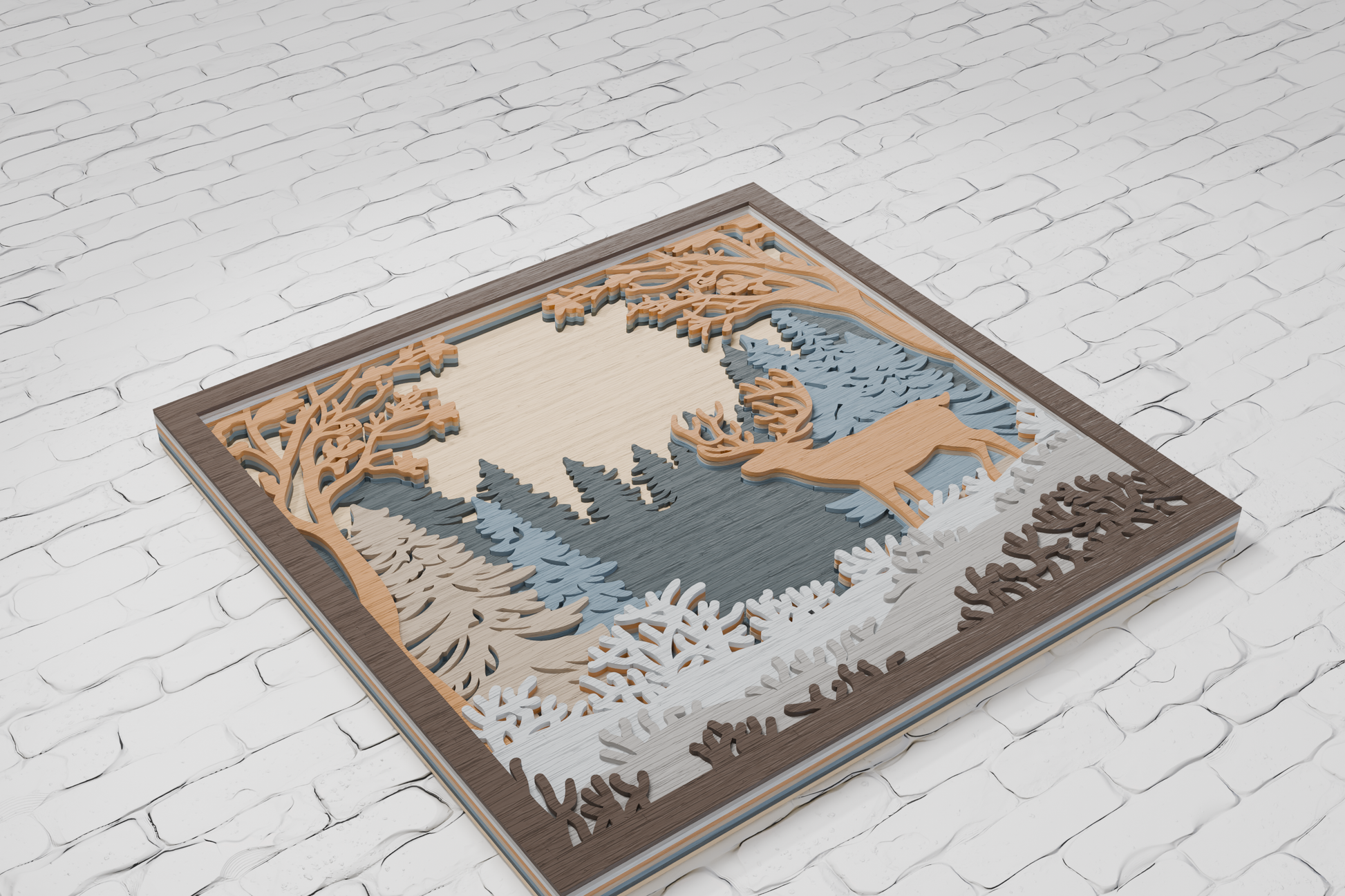 Glowforge-Ready-Multilayer-Deer-Forest-Design