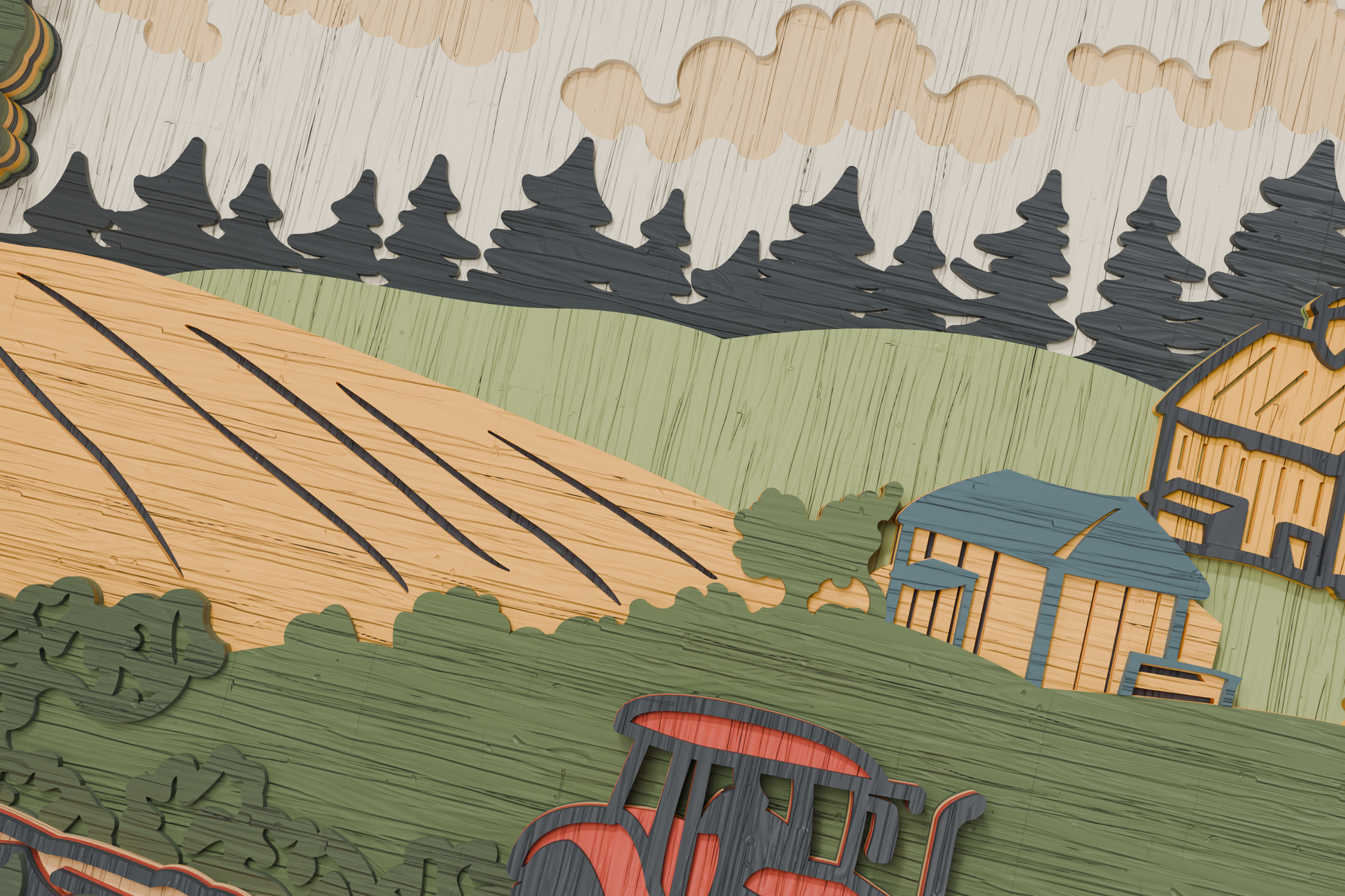 Glowforge Farm Tractor Shadow Box layered laser cut 