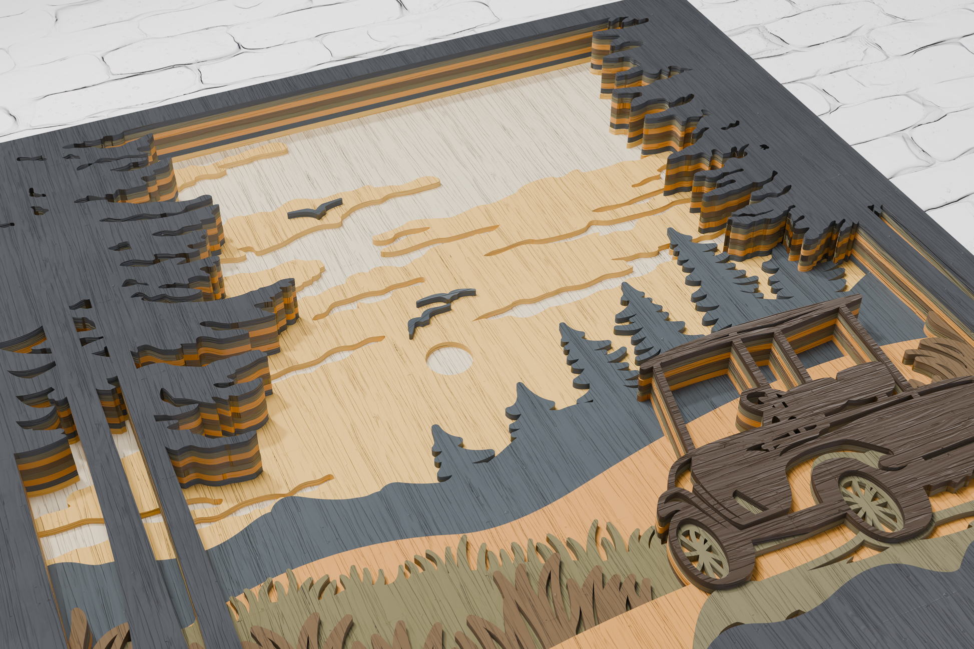 Glowforge Golf Cart Shadow Box layered laser cut SVG